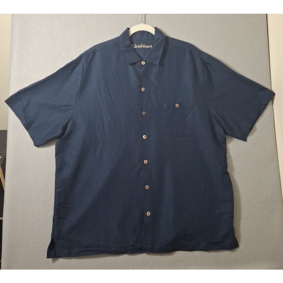 Caribbean Camp Shirt Fly Like an Eagle Shirt Mens XL Blue Pocket Embroidered USA - Picture 2 of 9